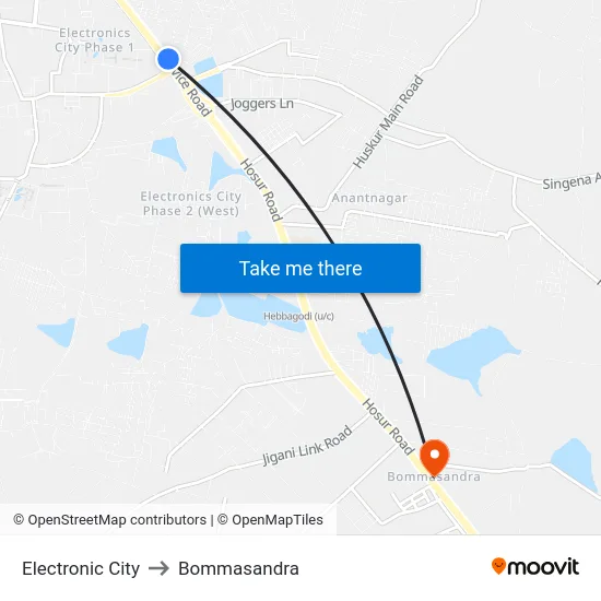 Electronic City to Bommasandra map