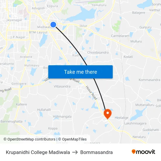 Krupanidhi College Madiwala to Bommasandra map