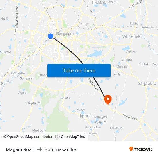 Magadi Road to Bommasandra map