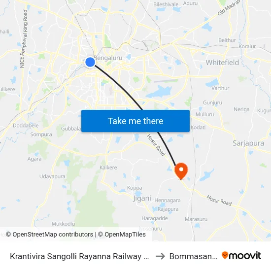 Krantivira Sangolli Rayanna Railway Station to Bommasandra map