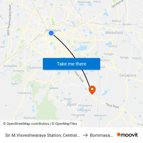 Sir M.Visveshwaraya Station, Central College to Bommasandra map