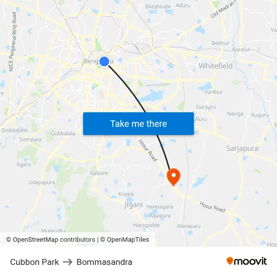 Cubbon Park to Bommasandra map