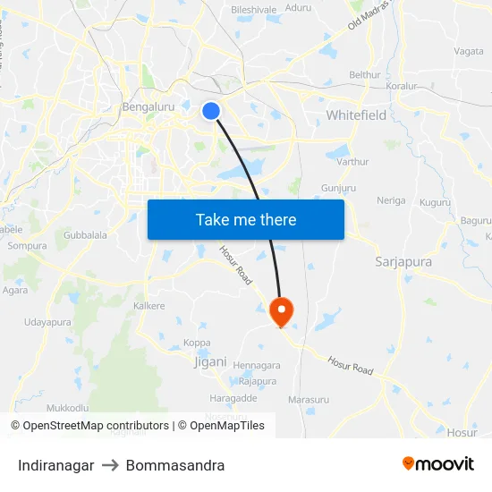 Indiranagar to Bommasandra map