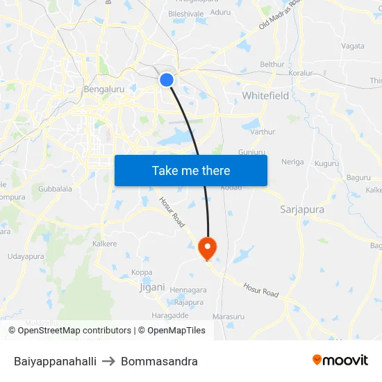 Baiyappanahalli to Bommasandra map