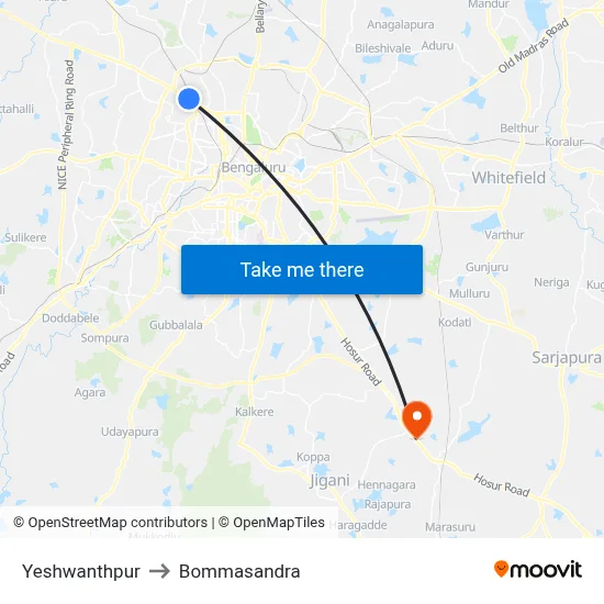 Yeshwanthpur to Bommasandra map