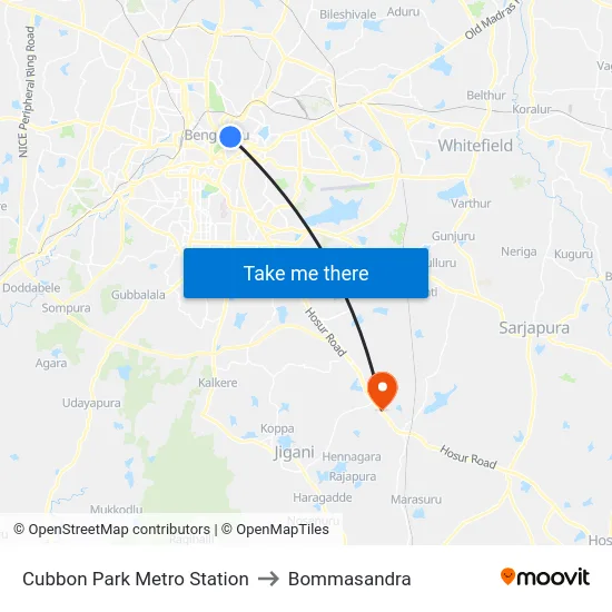 Cubbon Park Metro Station to Bommasandra map
