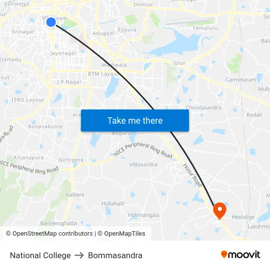 National College to Bommasandra map