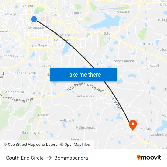 South End Circle to Bommasandra map