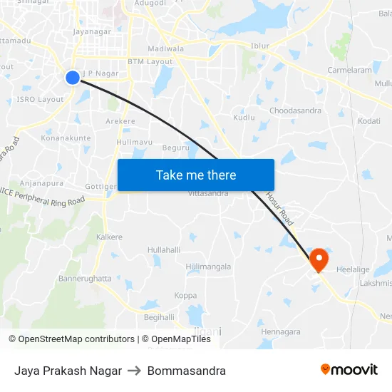 Jaya Prakash Nagar to Bommasandra map
