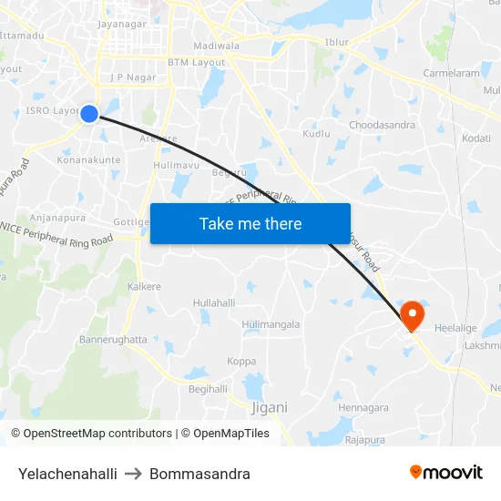Yelachenahalli to Bommasandra map