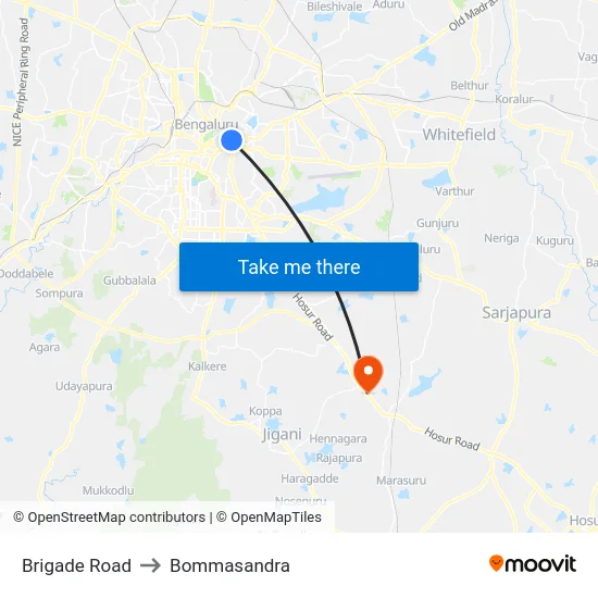Brigade Road to Bommasandra map