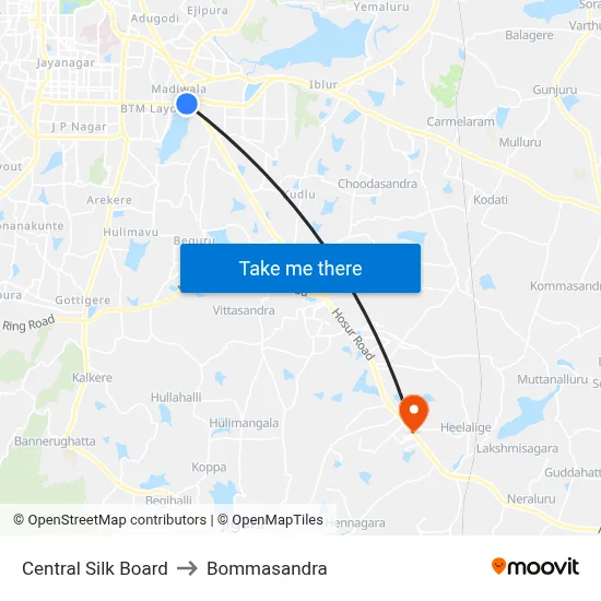 Central Silk Board to Bommasandra map