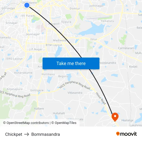 Chickpet to Bommasandra map