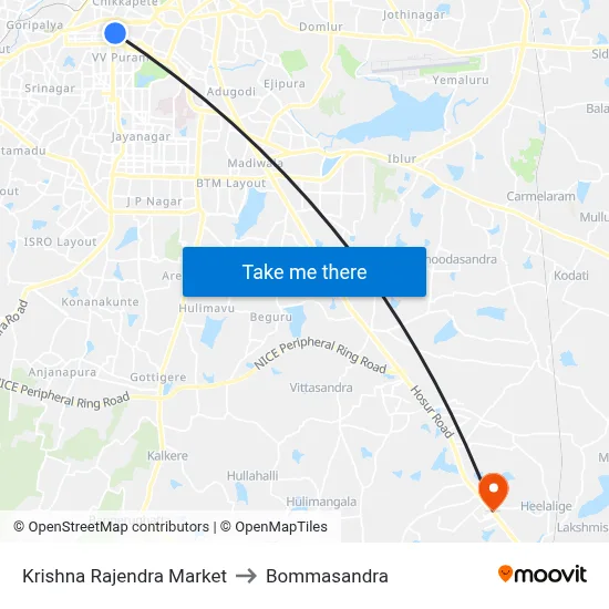 Krishna Rajendra Market to Bommasandra map