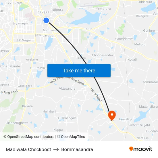 Madiwala Checkpost to Bommasandra map