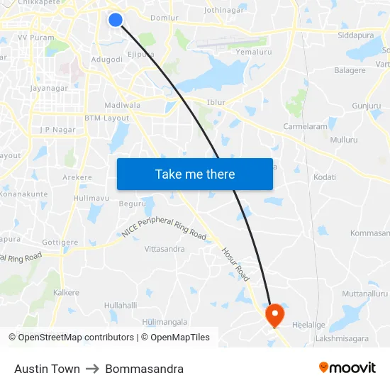 Austin Town to Bommasandra map