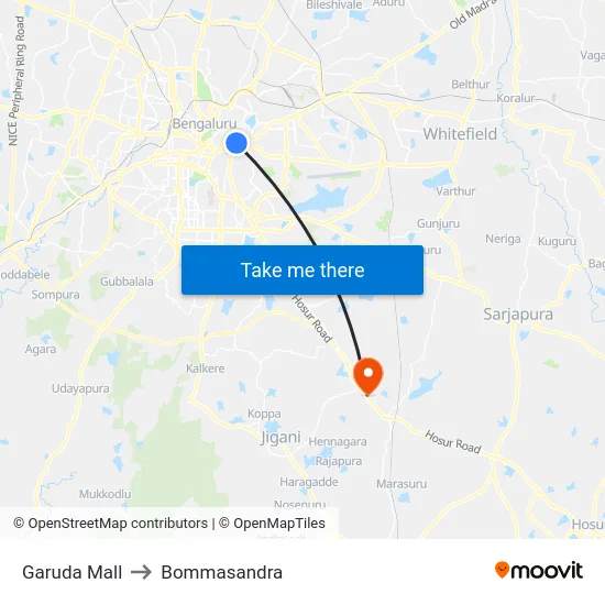 Garuda Mall to Bommasandra map