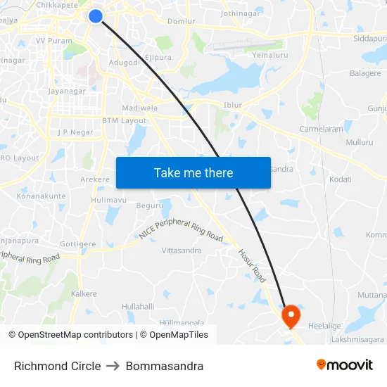 Richmond Circle to Bommasandra map