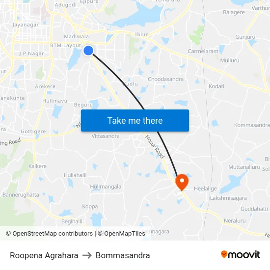 Roopena Agrahara to Bommasandra map