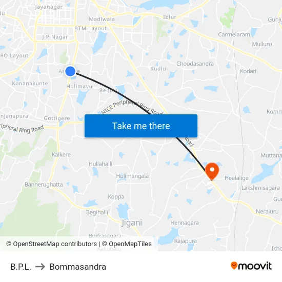 B.P.L. to Bommasandra map