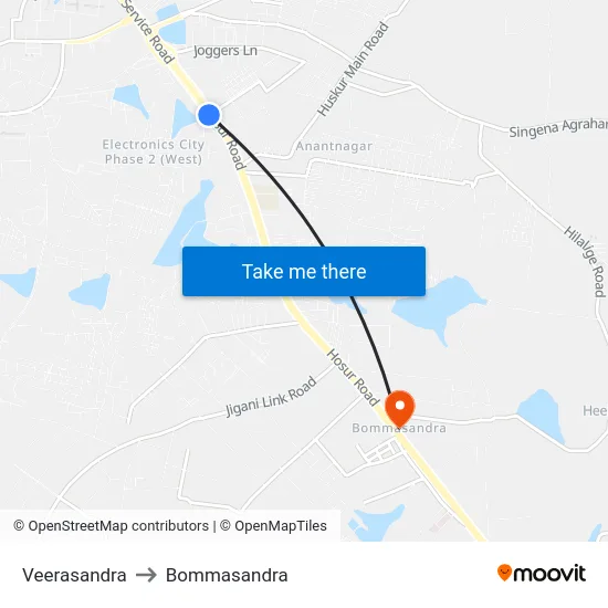 Veerasandra to Bommasandra map