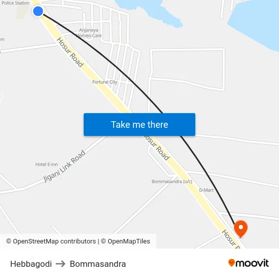 Hebbagodi to Bommasandra map