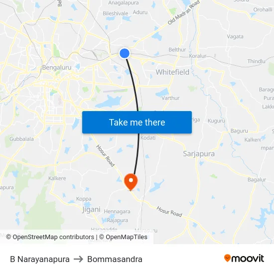 B Narayanapura to Bommasandra map
