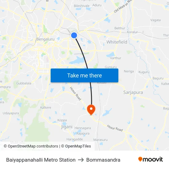 Baiyappanahalli Metro Station to Bommasandra map
