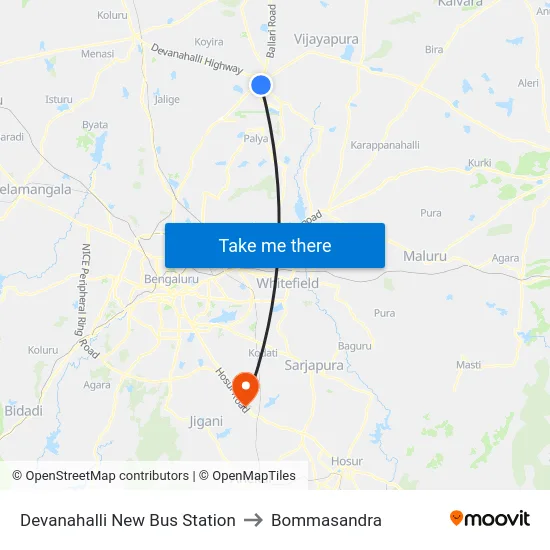 Devanahalli New Bus Station to Bommasandra map