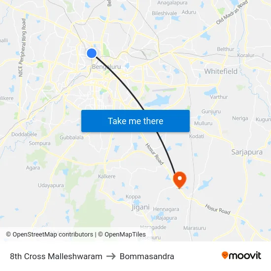 8th Cross Malleshwaram to Bommasandra map