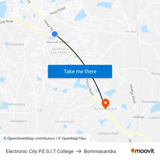 Electronic City P.E.S.I.T College to Bommasandra map