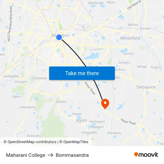 Maharani College to Bommasandra map