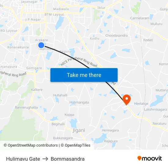 Hulimavu Gate to Bommasandra map
