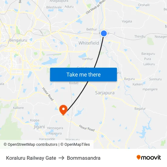 Koraluru Railway Gate to Bommasandra map