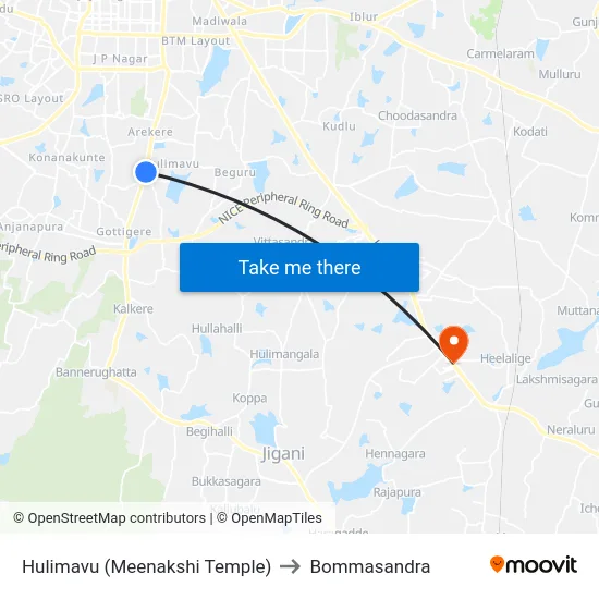 Hulimavu (Meenakshi Temple) to Bommasandra map