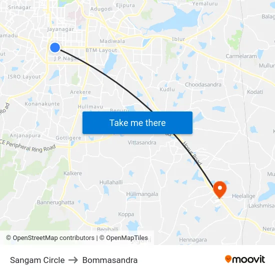 Sangam Circle to Bommasandra map