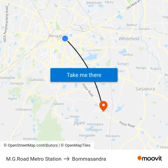 M.G.Road Metro Station to Bommasandra map