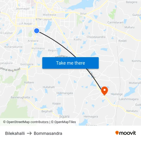 Bilekahalli to Bommasandra map