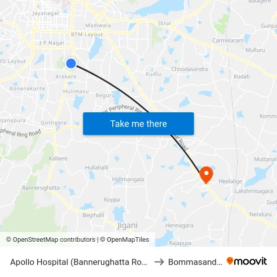 Apollo Hospital (Bannerughatta Road) to Bommasandra map
