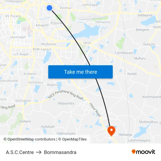 A.S.C.Centre to Bommasandra map