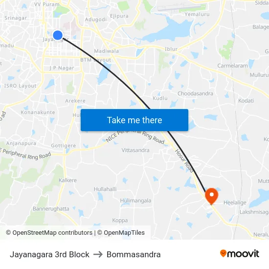 Jayanagara 3rd Block to Bommasandra map