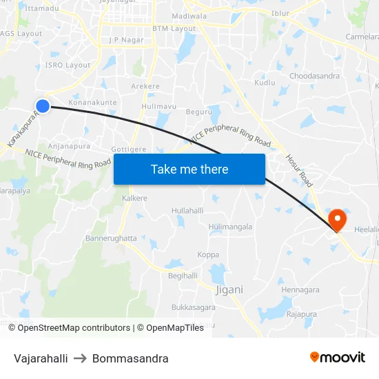 Vajarahalli to Bommasandra map
