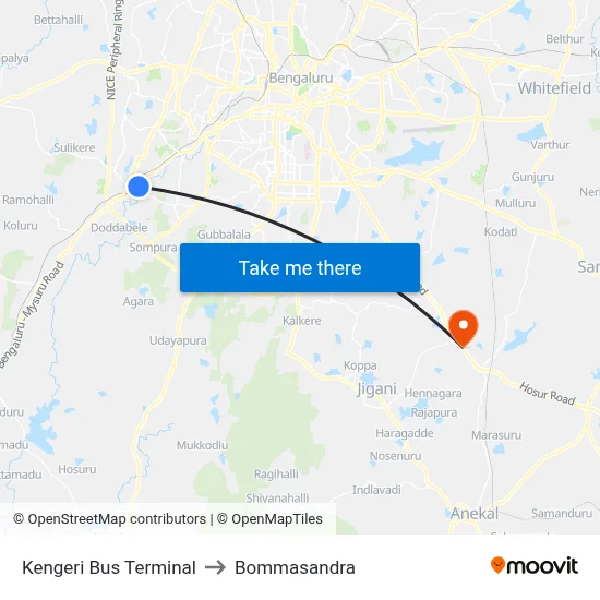 Kengeri Bus Terminal to Bommasandra map