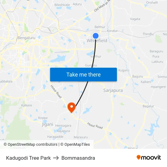 Kadugodi Tree Park to Bommasandra map