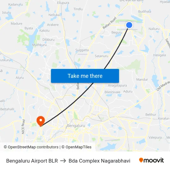 Bengaluru Airport BLR to Bda Complex Nagarabhavi map