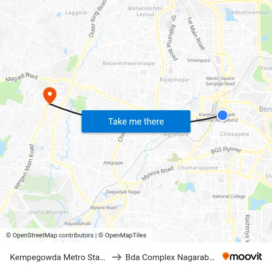 Kempegowda Metro Station to Bda Complex Nagarabhavi map