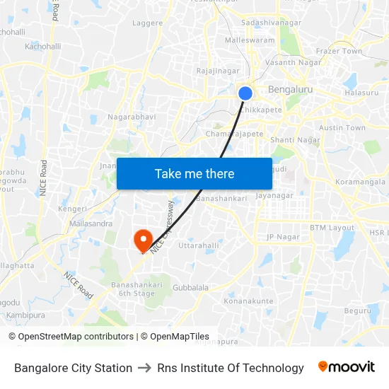 Bangalore City Station to Rns Institute Of Technology map