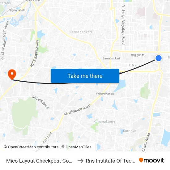 Mico Layout Checkpost Gopalan Mall to Rns Institute Of Technology map