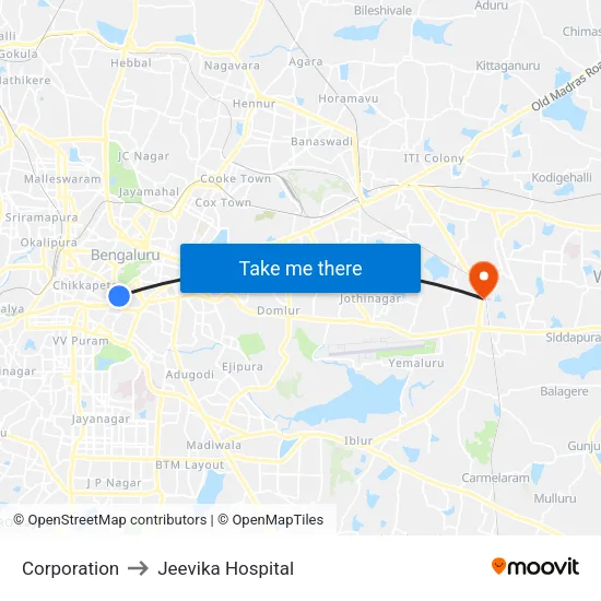Corporation to Jeevika Hospital map