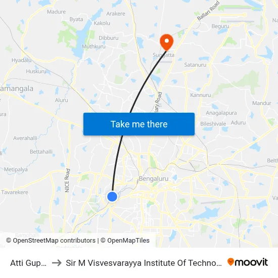 Atti Guppe to Sir M Visvesvarayya Institute Of Technology map
